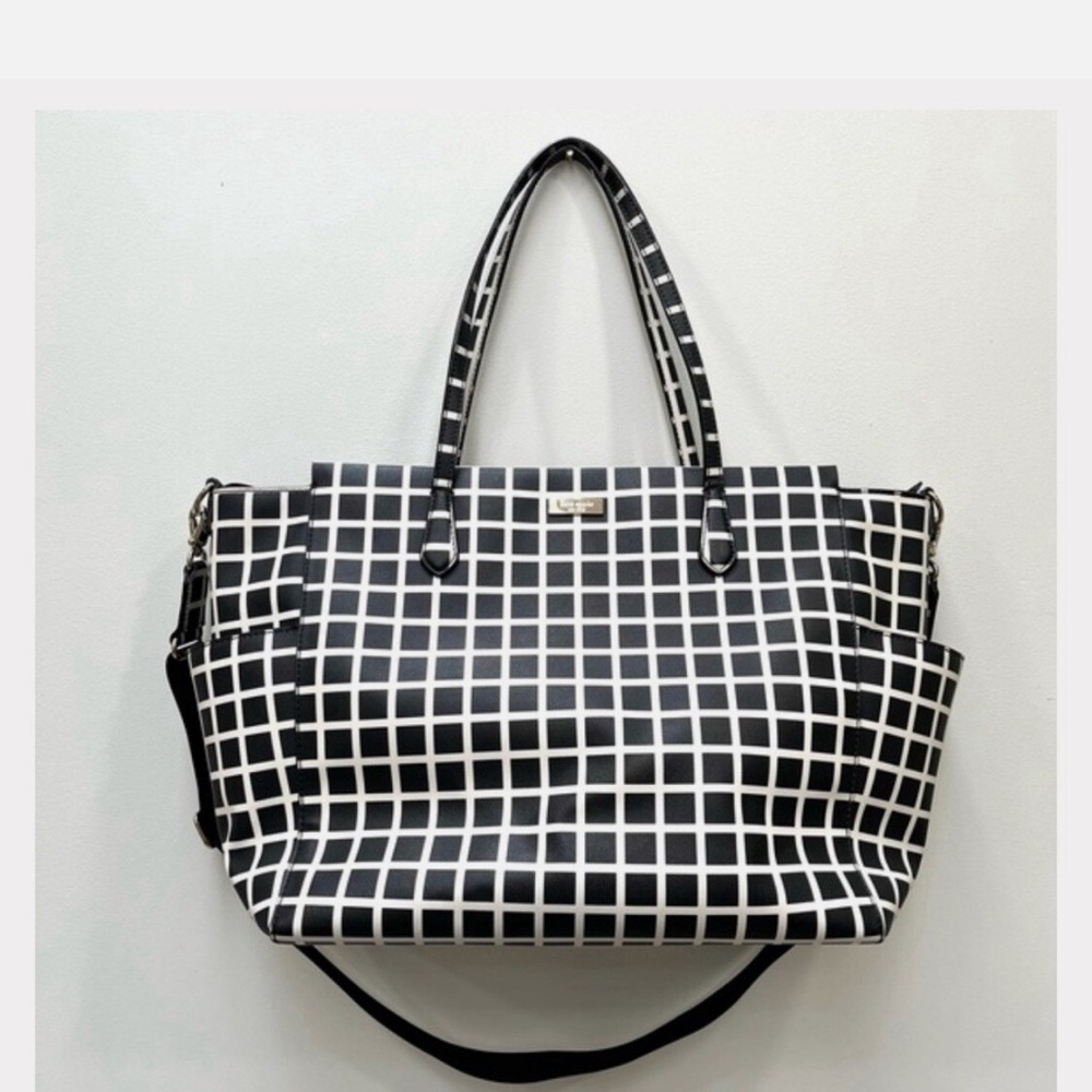 Black and White Grid Pattern Tote Bag: KATE SPADE